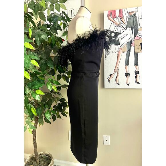 LPA Womens Black Strapless Aurora Feather Elegant Party Holiday Dress Sz XL - Picture 7 of 11